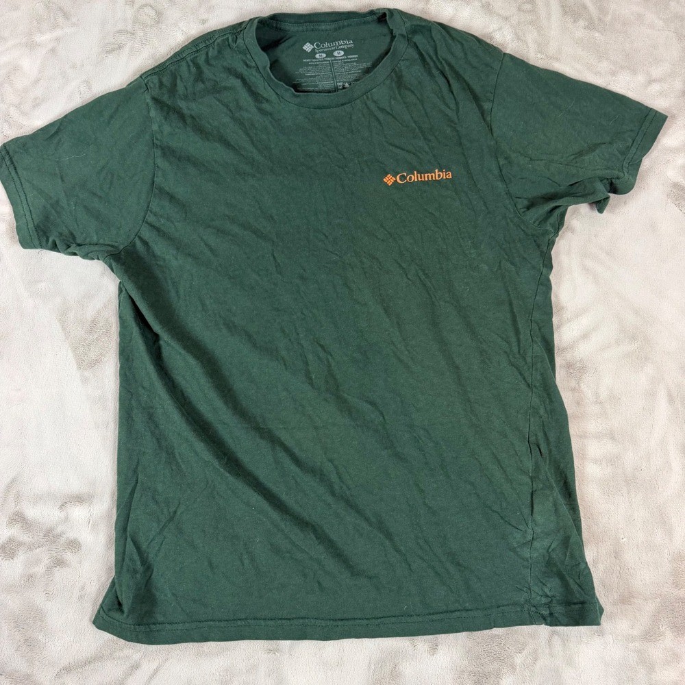 Columbia Sportswear Mens Graphic T-Shirt Green Orange Mountain Logo Medium